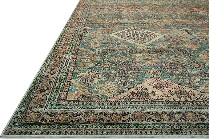 Loloi Magnolia Home by Joanna Gaines Sinclair Collection SIN-03 Turquoise/Multi 2'-0" x 5'-0", .25" Pile Height, Machine Washable, Accent Rug