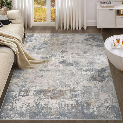 4x6 Area Rug Living Room Rugs - Washable Neutral Modern Abstract Soft Thin Rug Indoor Floor No Slip Rug Carpet for Bedroom Under Dining Table Home Office Decor - Blue Grey