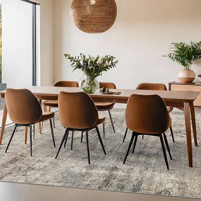 5x8 Dark Rug for Living Room, Vintage Unique Area Rug for Mudroom, Home Office, Dining Room, Washable Non Slip Brown Taupe Décor