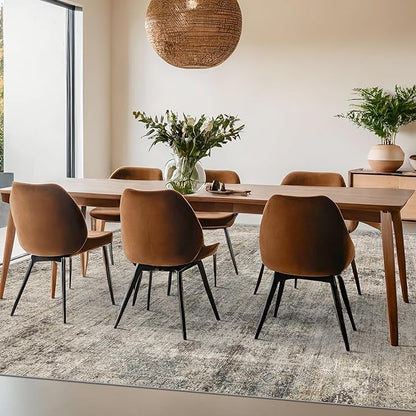 5x8 Dark Rug for Living Room, Vintage Unique Area Rug for Mudroom, Home Office, Dining Room, Washable Non Slip Brown Taupe Décor