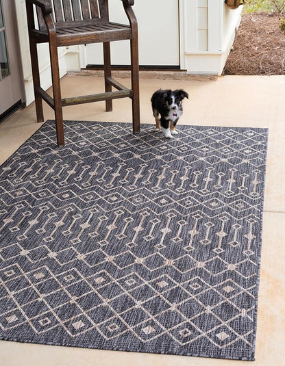 Unique Loom Outdoor Trellis Collection Area Rug - Tribal Trellis (3' 3" x 5' 3" Rectangle, Charcoal Gray/ Natural)