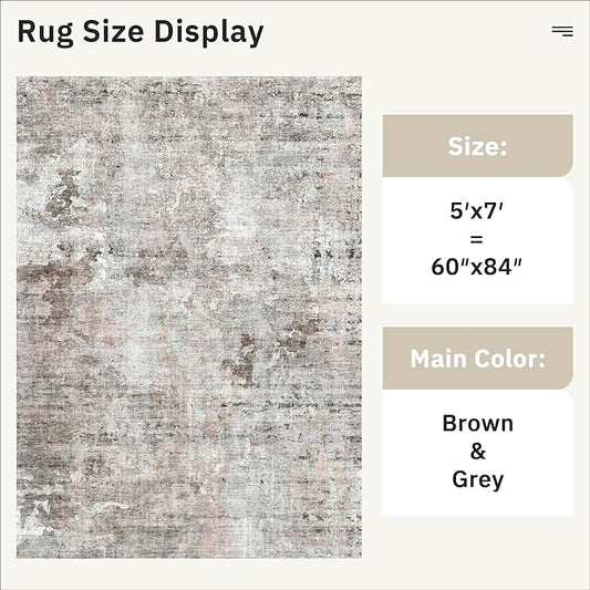 Abstract Rug 5x7 Machine Washable Area Indoor Pink Grey Low Pile Non-Slip Foldable Thin Accent Gray Rugs for Bedroom Living Room Dining Room