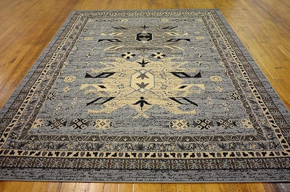 Unique Loom Taftan Collection Border Geometric Tribal Inspired Design Area Rug (8' 0 x 10' 0 Rectangular, Gray/ Black)
