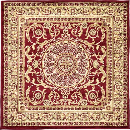 Unique Loom Versailles Collection Traditional Classic Medallion Floral Motif Area Rug (4' 0 x 4' 0 Square, Burgundy/ Ivory)