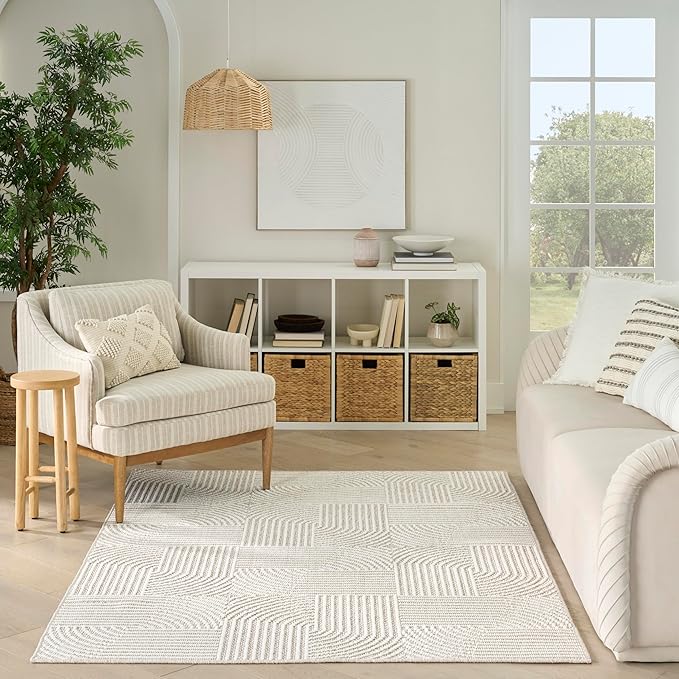 Nourison Home Textured Home Beige Ivory 3'11" x 5'11" Area Rug - Easy Clean, Non Shedding, Bed Room, Living Room, Dining Room, Kitchen (4' x 6')