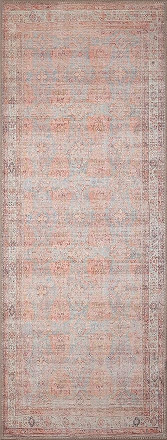 GLN Rugs Traditional Collection - Machine Washable Area Rug, Traditional Washable, Non Slip, Low Pile Chenille Rug, Living Room, Bedroom, Kitchen Rug (2'6" x 10' Terra/Multicolor 1153)