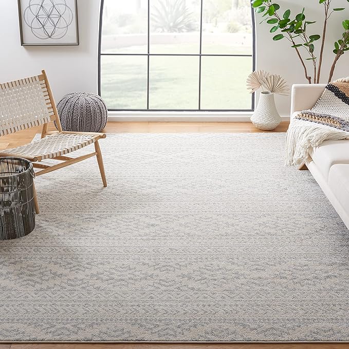 SAFAVIEH Area Rug 9x12 - Tulum Collection - Large - Ivory & Light Grey, Moroccan Boho Tribal Design, Non-Shedding & Easy to Clean, Ideal for Living Room, Bedroom, Dining Space (TUL272G)