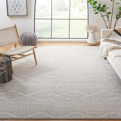 SAFAVIEH Tulum Collection Area Rug - 8' Square, Ivory & Light Grey, Moroccan Boho Tribal Design, Non-Shedding & Easy to Clean, Ideal for Living Room, Bedroom, Dining Space (TUL272G)