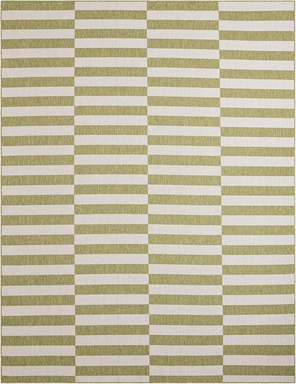 Unique Loom Outdoor Striped Collection Area Rug - Striped (10' x 13' 1" Rectangle Green/Ivory)