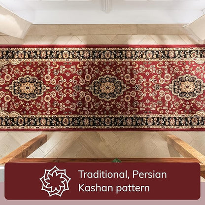 Well Woven Barclay Collection Medallion Kashan Red 3x10 Runner Rug - for Hallways, Kitchens, and Entryways