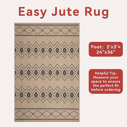Tangsoo Easy Jute 2x3 Outdoor Rug,Non Slip Small Machine Washable Rug for Entryway,Ultra Thin Mat Boho Non Shedding Indoor Capet for Kitchen Bedroom Front Door Entrance