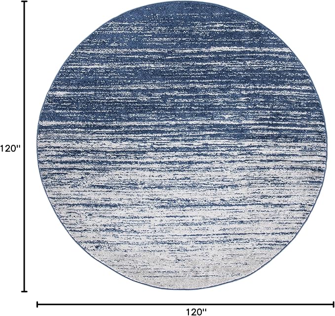 SAFAVIEH Adirondack Collection Area Rug - 10' Round, Navy & Grey, Modern Ombre Design, Non Shedding & Easy to Clean, Ideal for Living Room, Bedroom, Office, Dining Space (ADR113E)