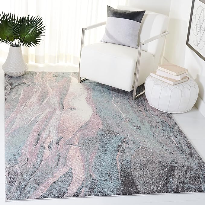SAFAVIEH Glacier Collection Area Rug - 7'8" Square, Red & Multi, Modern Abstract Design, Non-Shedding & Easy Care, Ideal for High Traffic Areas in Living Room, Bedroom (GLA126A)