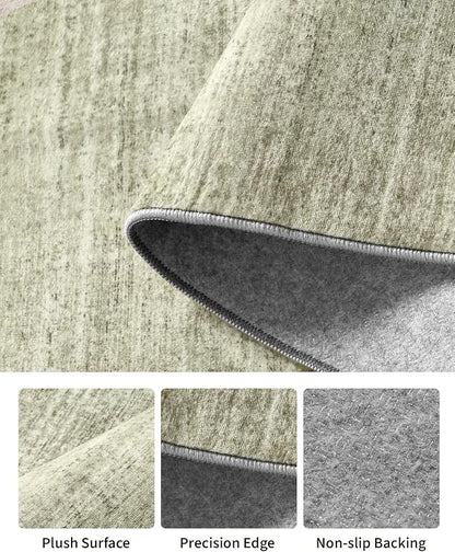 Art&Tuft Non-Slip Runner Rug - 2x6 Runner Rug Washable Low-Pile Rugs Runners, Soft Distressed Carpet Runner for Bedroom Bathroom Kitchen Laundry Living Room, Green