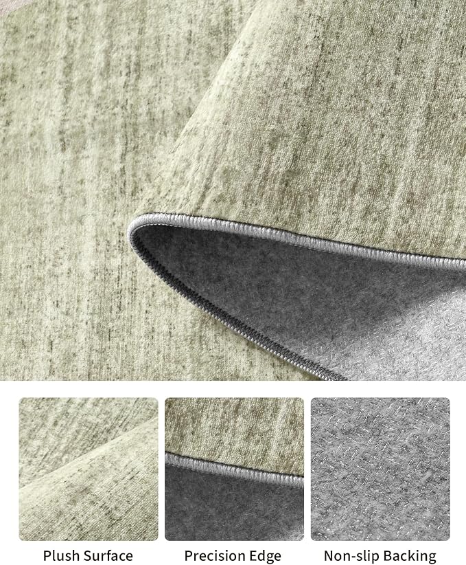 Art&Tuft Non-Slip Runner Rug - 2x12 Runner Rug Washable Low-Pile Rugs Runners, Soft Distressed Carpet Runner for Bedroom Bathroom Kitchen Laundry Living Room, Green