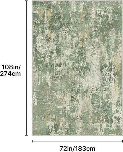 GENIMO 6x9 Area Rugs for Living Room, Machine Washable Rug Non Slip, Low Pile Ultra-Thin Lightweight Large Carpet, Abstract Modern Rugs for Bedroom, Dining Room, Office, Nursery, Olive Green