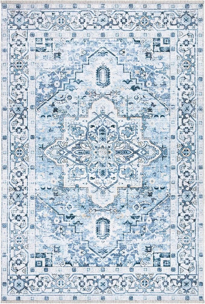Bloom Rugs Caria Washable Non-Slip 3x5 Rug - Blue Traditional Area Rug for Living Room, Bedroom, Dining Room, and Kitchen - Exact Size: 3' x 5'