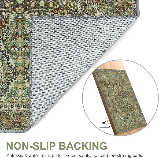 2x7 Runner Rug Machine Washable Boho Runners for Hallway,Ultra-Thin Low Pile Rug,Lightweight Indoor Carpet,Non Slip Floral Runners for Enrtyway, Corridor, Home Office, Kitchen,Sage Green