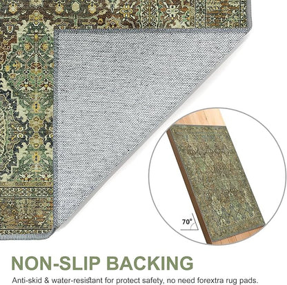 2x3 Entrance Rug Machine Washable Rug Small Door Mat,Ultra-Thin Low Pile Pad,Lightweight Indoor Carpet,Non Slip Floral Area Rug for Entryway,Bedside,Kids Room,Laundry,Bathroom,Sage Green