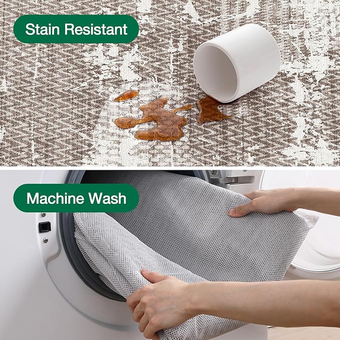 LUMI Washable Area Rug 5x8 for Living Room, Ultra Soft Stain Resistant Carpet with Non Slip Rubber Backing, Non-Shedding Low Pile Rugs for Bedroom, Dining Room, Indoor, Office