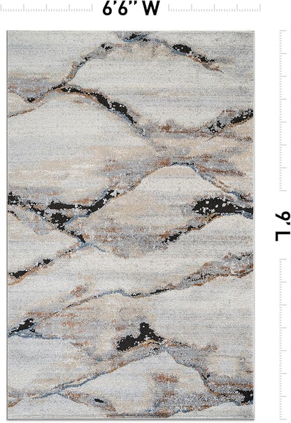 Rugshop Contemporary Gray Striated Area Rug Durable, Kid & Pet Friendly 6' 6" x 9' Great for Layering in Living Areas, Offices, or Under Dining Sets