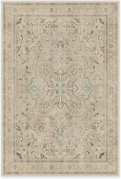 RUGGABLE Washable Vintage Area Rug – Kamran Ivory Opal 6x9, Stain-Resistant, Non-Slip – Medium Machine Washable Rugs for Living Room, Bedroom, Hallway, Entryway & Office–with Cushioned Pad