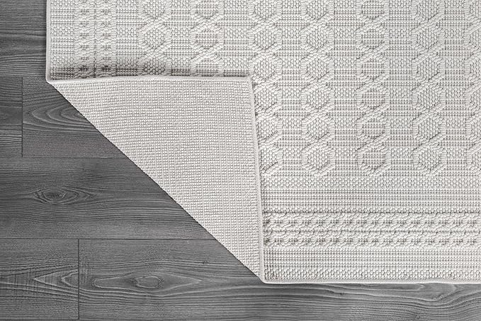 Micro Loop Indoor Rug White 10x14 Boho Geometric Neutral Area Rugs for Living Room Soft Luxury Modern Low and High Pile Durable Stain Resistant Non-Shedding Indoor Area Carpet 10 x 14
