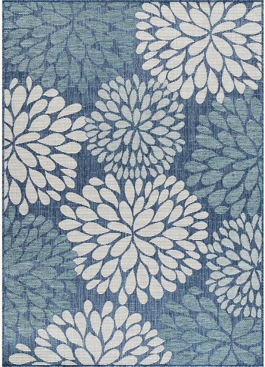 Beverly Rug Outdoor Rug 5x7 Modern Exotic Tropical Leaf Area Rugs for Indoor and Outdoor Patio Deck Porch Garden Water Resistant Washable Outside Carpet (5 x 7 Blue)