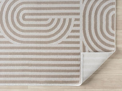 Annabel Modern Geometric Area Rug for Living Room, 4x6 Contemporary Arched Linear Beige Neutral Rug, Stain Resistant Non-Shedding Carpet for Bedroom, Dining Room or Kitchen (4' x 6', Beige)