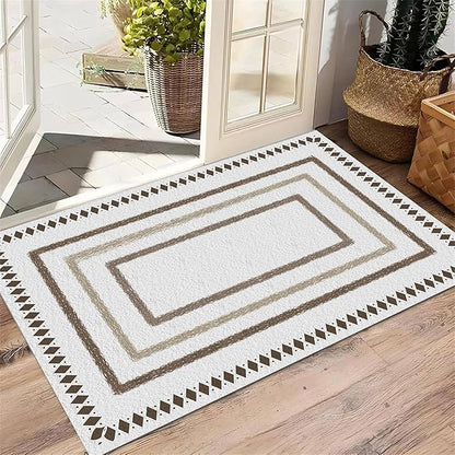 Moroccan Farmhouse Area Rugs 3x5ft, Neutral Geometric Pattern in Off-White Rug, Low Pile Machine Washable & Non-Slip Soft Carpet for Living Room, Bedroom & Dining Room