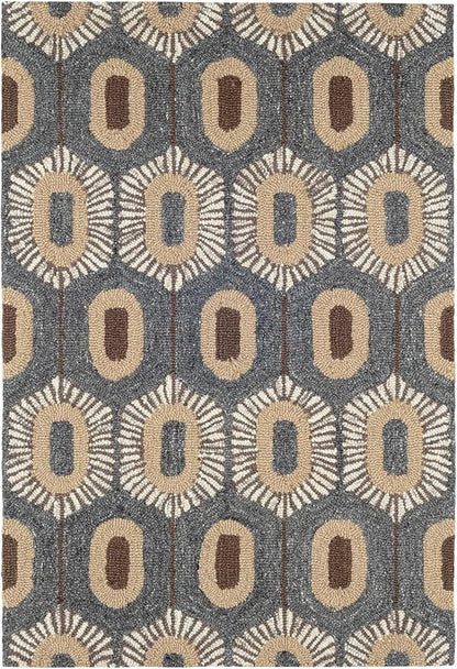 Dash & Albert Stowe Hand Micro Hooked Wool Rug, 2 X 3 Feet, Blue/Browns Geometric Pattern