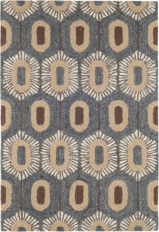 Dash & Albert Stowe Hand Micro Hooked Wool Rug, 2 X 3 Feet, Blue/Browns Geometric Pattern