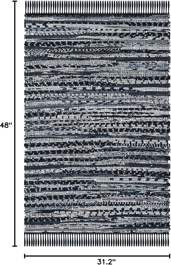 SAFAVIEH Rag Rug Collection Accent Rug - 2'6" x 4', Black, Handmade Boho Stripe Cotton, Ideal for High Traffic Areas in Entryway, Living Room, Bedroom (RAR121Z)