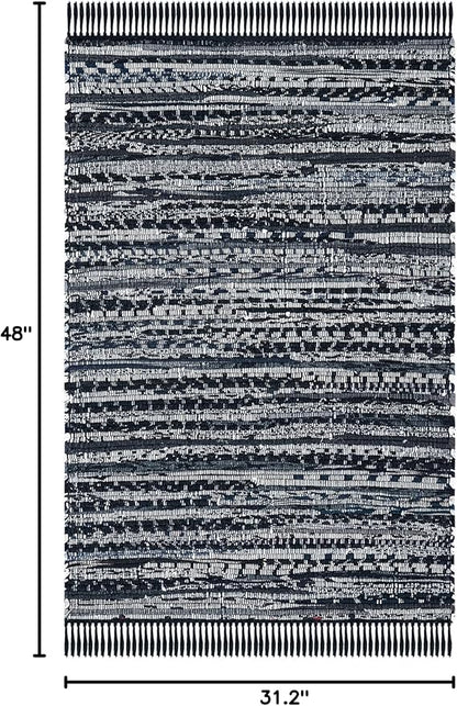 SAFAVIEH Rag Rug Collection Accent Rug - 2'6" x 4', Black, Handmade Boho Stripe Cotton, Ideal for High Traffic Areas in Entryway, Living Room, Bedroom (RAR121Z)