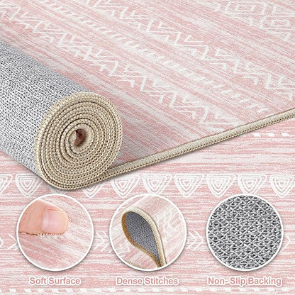 Nakagishi Pink Rugs for Bedroom Girls: 5x7 Washable Boho Large Neutral Area Rug Cute Soft Modern Indoor Floor Non Slip Accent Carpet for Living Room Nursery Kids Playroom Dorm Preppy Baby Room Decor