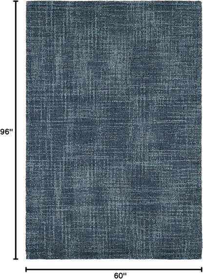 Dash and Albert Crosshatch Denim Hand Micro Hooked Wool Rug, 5 X 8 Feet, Blue Solid Pattern - Premium Luxury Hotel Quality Soft Breathable Hypoallergenic Machine Washable Easy Care All Season