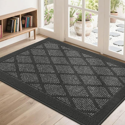 COSY HOMEER Non-Slip Door Mat 32"x48", Entryway Rugs Low Profile Absorbent Dirt Trapper Doormat for Front Entrance, Washable Polypropylene Entry Mat (Dark Grey)
