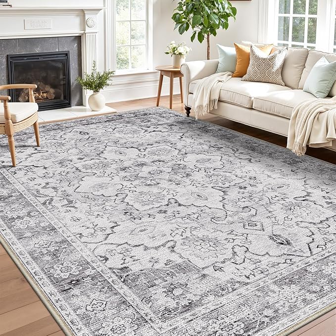 LUMI Washable Area Rug 5x8 for Living Room, Ultra Soft Stain Resistant Carpet with Non Slip Rubber Backing, Non-Shedding Low Pile Rugs for Bedroom, Dining Room, Indoor, Office