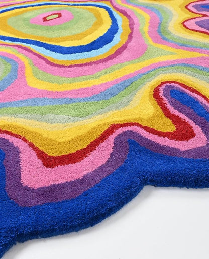 Irregular Shaped Handmade Wool Rug | Modern Colourful Stripe Premium Area Rug Perfect for Home Decor (IR-C, 8x8 ft)