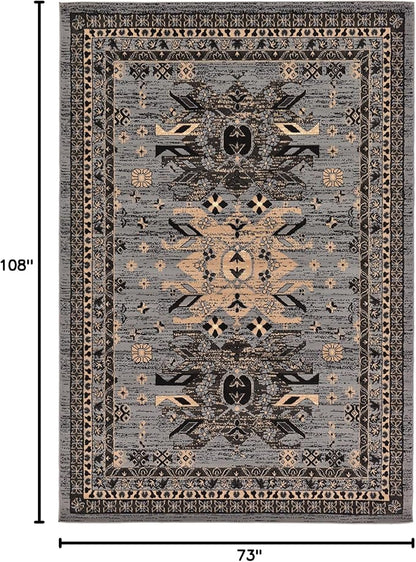 Unique Loom Taftan Collection Border Geometric Tribal Inspired Design Area Rug (6' 0 x 9' 0 Rectangular, Gray/ Black)