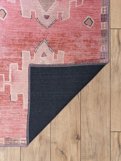 Turkish Rug. Washable Vintage Oriental Antique Inspired Traditional Doormat Small Modern Area Rugs Luxury Entryway Entry Bedroom Bathroom Kitchen (379PP, 2' x 3')
