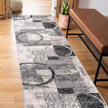 Rugshop Contemporary Circle Design Runner Rug, Non-Shedding Carpet for Hallway, Kitchen, or Entryway, Cream, 2' x 7'2"