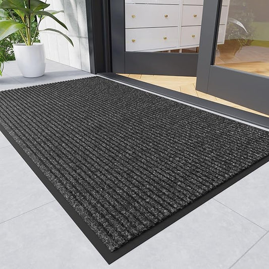 Front Door Mat, 2' x 4' Heavy Duty Indoor Outdoor Door Mat for Entryway, Commercial Door Mats Entrance, Low Profile Welcome Mats Non-Slip, Durable Rubber Backing Entry Mat for Patio, Home