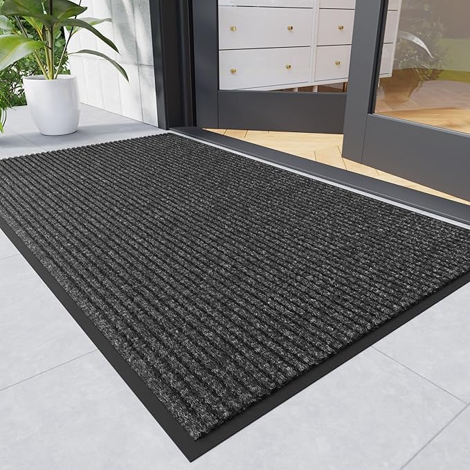 Front Door Mat, 3' x 10' Heavy Duty Indoor Outdoor Welcome Mat for Entryway, Commercial Entrance, Low Profile, Non-Slip, Durable Rubber Backing for Patio, Home