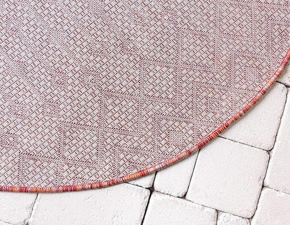 Unique Loom Outdoor Trellis Collection Area Rug - Tribal Trellis (4' 1" Round, Rust Red/ Ivory)