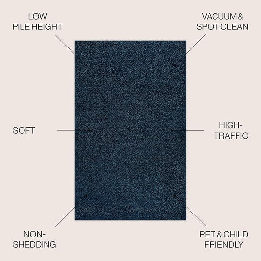 JONATHAN Y Haze Solid Low-Pile Navy Indoor Area Rug 3x5, Coastal,Bohemian,Minimalist,Classic, Easy-Cleaning for Living Room,Bedroom,Kitchen,Pet Friendly,Non-Shedding (SEU100C-3)