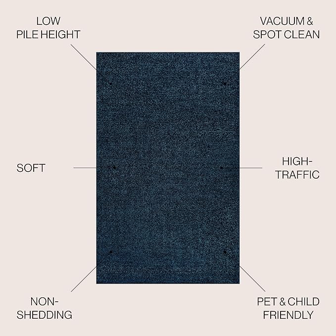 JONATHAN Y Haze Solid Low-Pile Navy 5x8 Oval Indoor Area Rug, Coastal,Bohemian,Minimalist,Classic, Easy-Cleaning for Living Room,Bedroom,Kitchen,Pet Friendly,Non-Shedding (SEU100C-5OV)