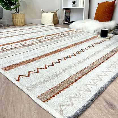 Alfa Rich 7x10 Beige Terracotta Washable Area Rugs for Living Room Bedroom Kitchen Cotton Decor Rug