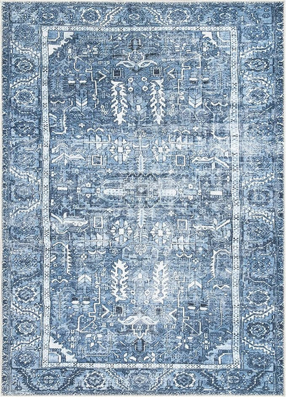 Bloom Rugs Washable Non-Slip 5' x 7' Rug - Blue Traditional Area Rug for Living Room, Bedroom, Dining Room, and Kitchen - Exact Size: 5' x 7'