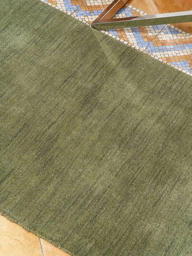 Rugsotic Carpets Hand Knotted Loom Wool 2'6''x10' Runner Area Rug Solid Green L00111